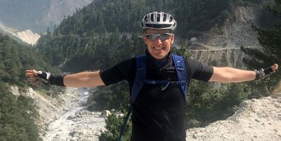 Richard Penny Cycling on the  tour with redspokes